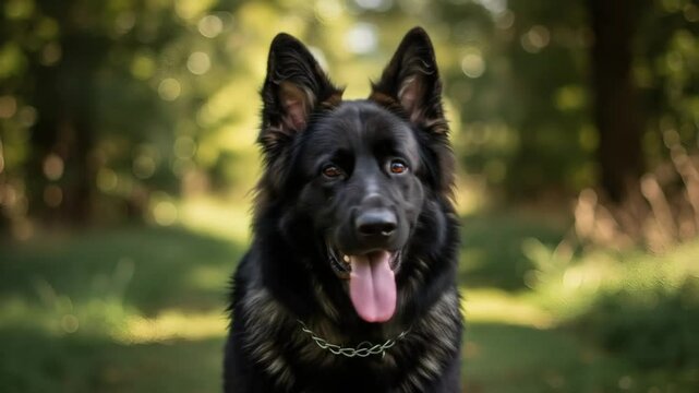 Black german shepherd dog portrait outdoors canine pet animal breed 4k video