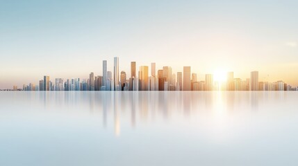 Fototapeta premium A stunning skyline reflecting the early morning light over a tranquil cityscape.