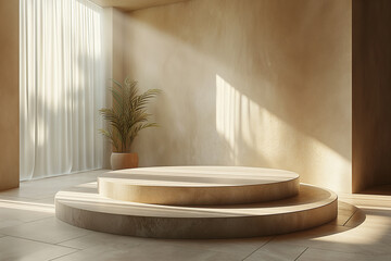 A small round platform with a plant on it