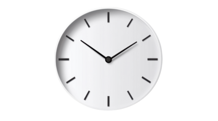 Classic Wall Clock with Hour and Minute Hands Isolated on White Background