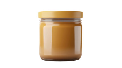 Glass Jar of Golden Honey with Wooden Dipper Isolated on White Background