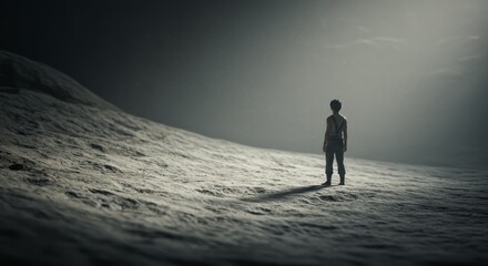 Obraz premium Illustration Astronaut Standing on Moon Surface Under Starry Night