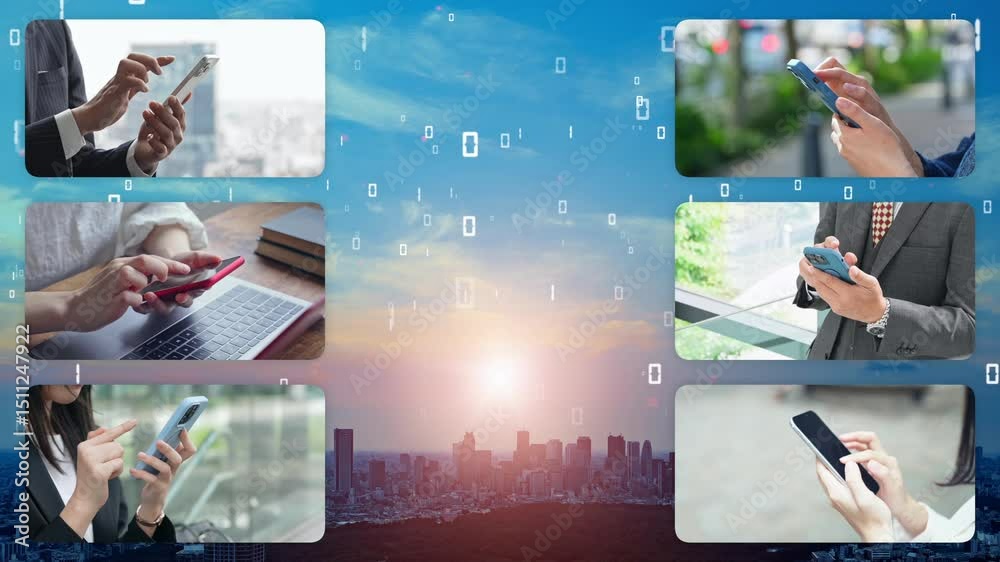 Aufkleber collage video of various smartphone usage scenarios and digital technology