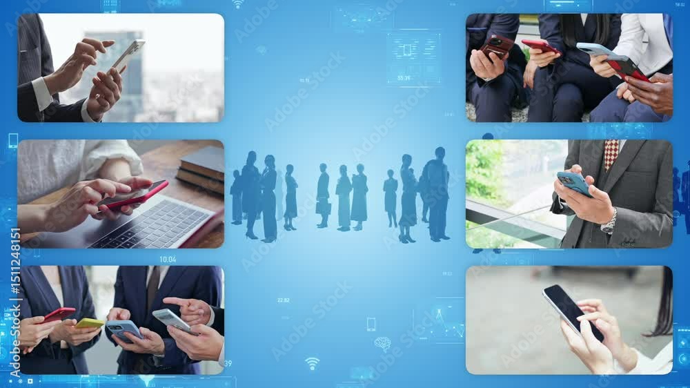 Aufkleber collage video of various smartphone usage scenarios and digital technology