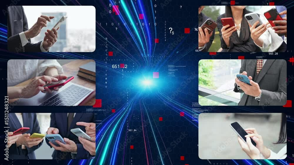 Poster collage video of various smartphone usage scenarios and digital technology