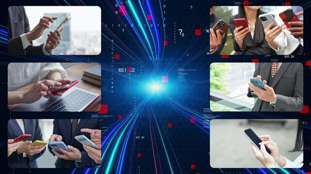 Collage video of various smartphone usage scenarios and digital technology