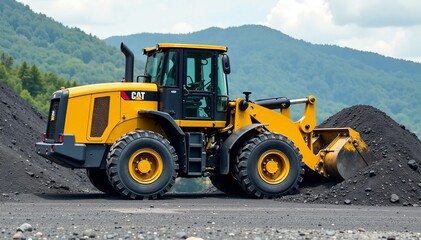 Fototapeta premium Mobile stone crusher at backhoe crawler crushing asphalt and concrete, demolition work, asphalt removal, heavy machinery