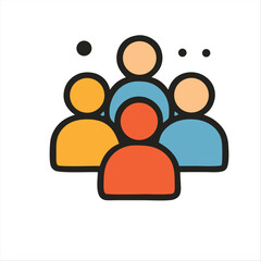 Group of four stylized people with diverse colors and shapes, representing teamwork and collaboration