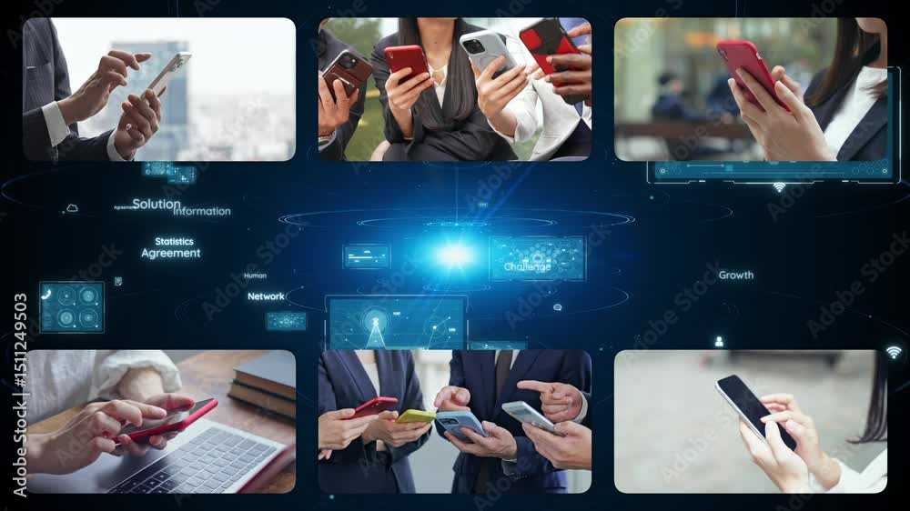 Poster Collage video of various smartphone usage scenarios and digital technology
