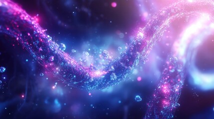 Obraz premium Vibrant Cosmic Twirls with Glittering Particles in a Nebula-Like Background