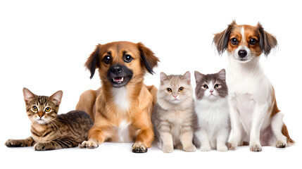 Obraz premium Dogs and cats sharing a playful moment together, harmony in unexpected friendship