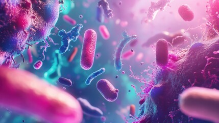 Microscopic View of Bacteria and Viruses in a Biological Environment