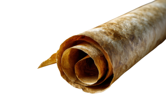 Ancient Scroll: A close-up shot of an aged, rolled-up parchment scroll, emanating the secrets of antiquity and inviting the imagination to wander through history's rich tapestry.