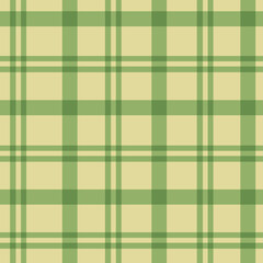 Calm green check pattern with soft lines and spring vibe. Vector seamless texture for fabric or decor.