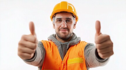 Construction Worker in Safety Gear Giving Thumbs Up Gesture