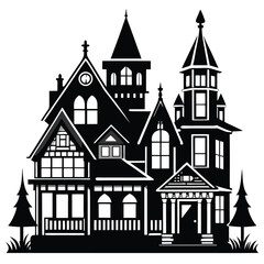 Cottages Houses Silhouette Vector Art