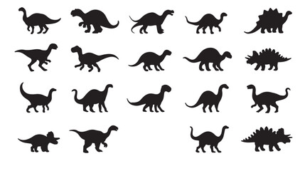 Collection of black dinosaur silhouettes various species