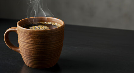 Steaming Mug of Coffee: Warm Drink, Dark Roast, Morning Beverage