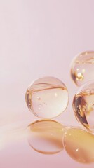 Golden Spheres Floating on a Soft Pink Background