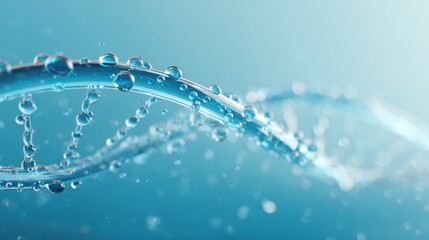Abstract depiction of a DNA double helix with water droplets against a blue gradient background