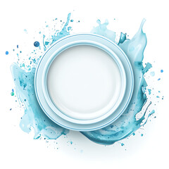 Abstract Circular Watercolor Design with Dynamic Blue Water Splash on White Background