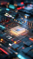 Illuminated Circuit Board with Central Processor Highlighted