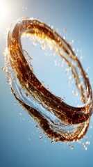 Dynamic Spiral of Amber Liquid Against a Bright Sky