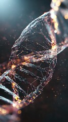 Abstract Representation of a DNA Helix with Interconnected Nodes and Glowing Points