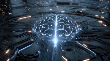 Futuristic Brain Interface: A Digital Mind Connected to Advanced Circuitry