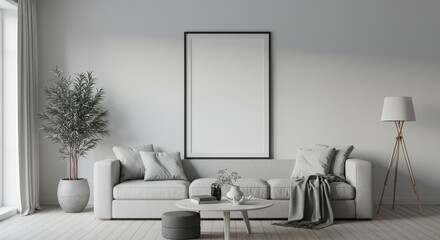 Realistic Interior White Living Room Home Design Decoration Style