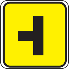 Fototapeta premium Yellow Traffic Sign T-Intersection Ahead - Road Safety and Driving