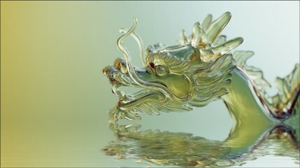 Fototapeta premium Reflective Glass Dragon Sculpture with Water Reflection