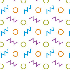 Retro colorful memphis geometric line shapes seamless patterns. 