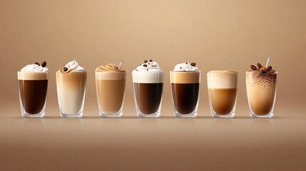 Coffee drinks variety studio shot.