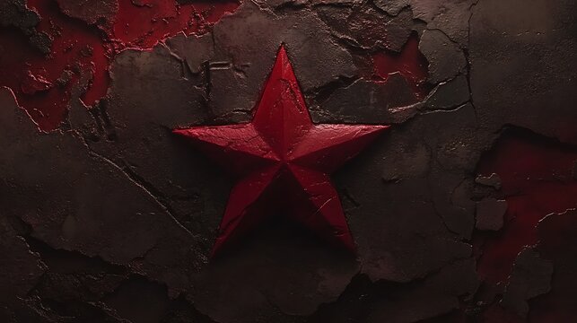 Red star on cracked dark background