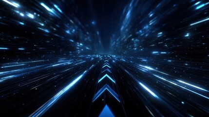 Naklejka premium Dynamic Blue Light Trails Converging in a Futuristic Tunnel