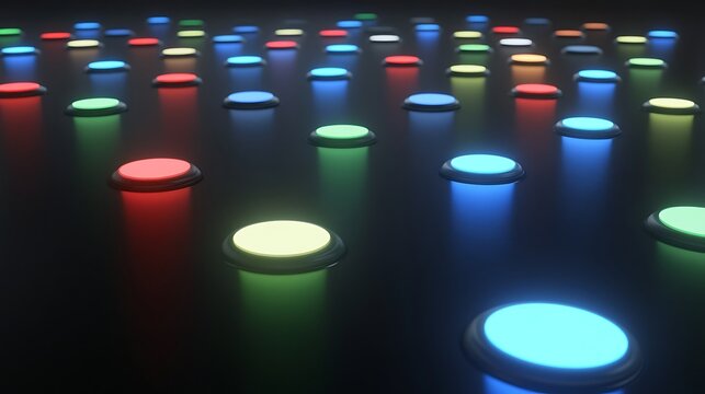 Colorful glowing buttons on dark surface - Powered by Adobe