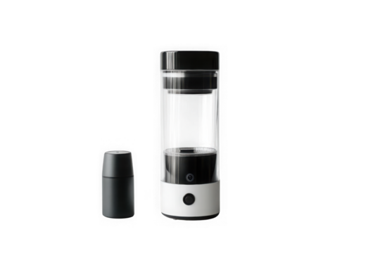 Hydrogen water generator isolated on transparent background for health, wellness, and dietary supplement use cases.
