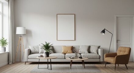 Fototapeta premium Realistic Living Room Interior With Couch Furniture Interior Design