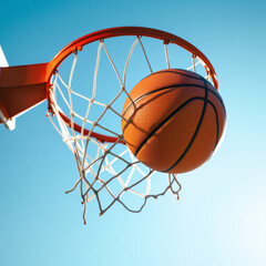 Perfectly Timed Victory Shot – High-End Basketball Swish Through Net, Textured Surface, Crisp Clarity, Luxury Sports Photography, Action Triumph, Precision Balance, Dramatic Lighting,