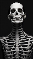 Serene Skeleton Artistic Black and White Portrait of Rib Cage and Skull