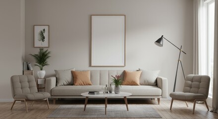Realistic Living Room Interior with Modern Furniture and Decor Style