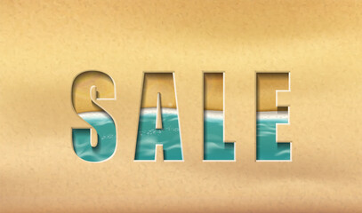 realistic vector illustration. Summer sale element with beach water and sand.