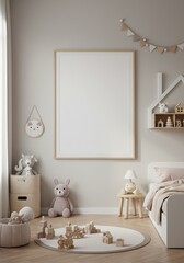 Realistic Nursery Interior Mockup Featuring Toys and a Picture Frame