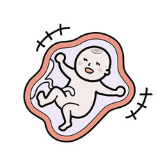母親の胎内にいる赤ちゃんのイラスト（笑う）