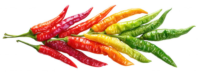 Mixed Color Spicy Chili Peppers on Transparent Background