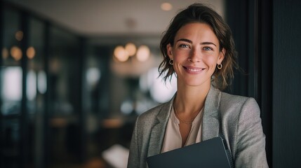 Fototapeta premium Smiling Female Investment Director Posing Confidently at Camera