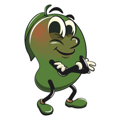 manggo retro vektor illustration mascot character folding his arms calmly, work of hand drawn