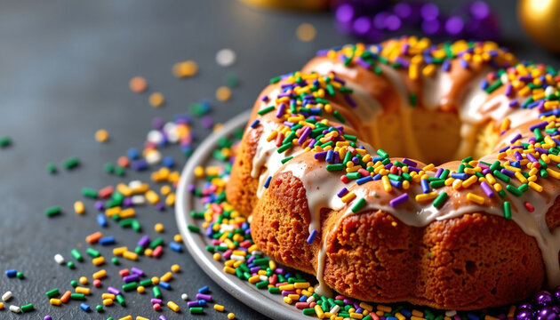 Delicious cake topped with vibrant sprinkles, perfect for celebrations and festive occasions, bringing joy and sweetness to any gathering