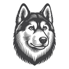 Vintage Hand-Drawn Siberian Husky Illustration – Head Portrait Dog Engraved Style Vector for T-Shirts Posters Stickers and Pet Themes Apparel
